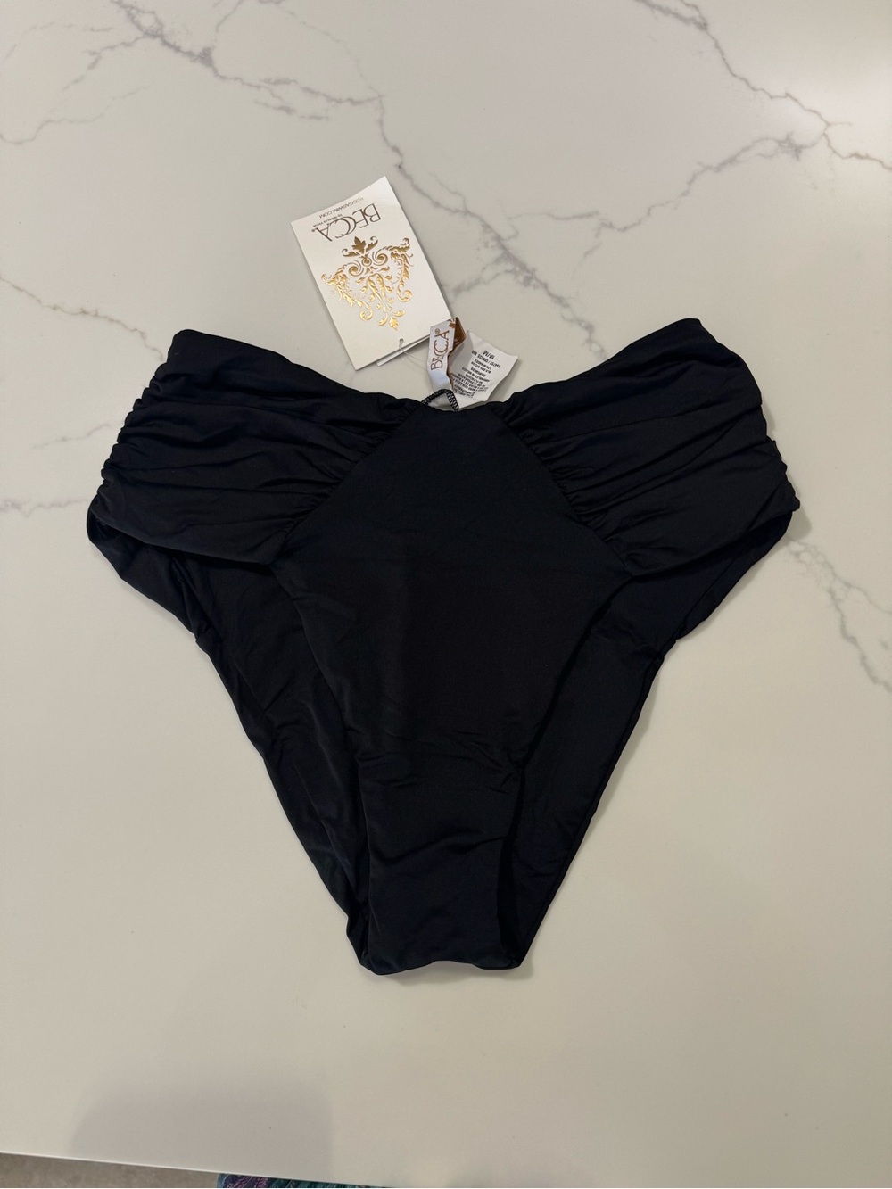 BECCA Black High-cut Swim Bottom with Ruched Sides